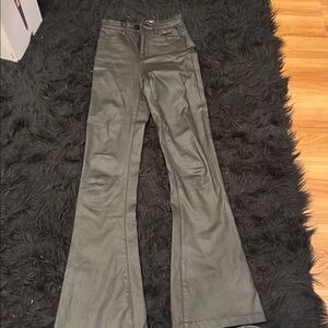 Ediked faux leather flare jeans
